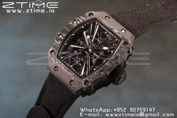 RICHARD MILLERM RM12-01 Real NTPT RMF Best Edition Skeleton Black Dial on Red Nylon Strap - Super Clone Watch | 1:1 Best Version
