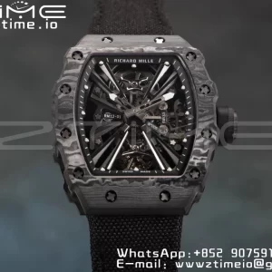 RICHARD MILLERM RM12-01 Real NTPT RMF Best Edition Skeleton Black Dial on Red Nylon Strap - Super Clone Watch | 1:1 Best Version