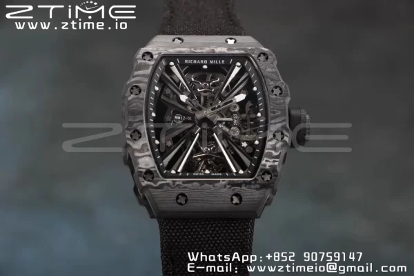 RICHARD MILLERM RM12-01 Real NTPT RMF Best Edition Skeleton Black Dial on Red Nylon Strap - Super Clone Watch | 1:1 Best Version