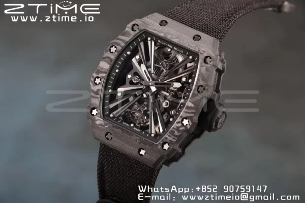 RICHARD MILLERM RM12-01 Real NTPT RMF Best Edition Skeleton Black Dial on Red Nylon Strap - Super Clone Watch | 1:1 Best Version