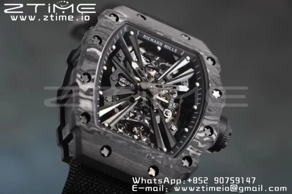 RICHARD MILLERM RM12-01 Real NTPT RMF Best Edition Skeleton Black Dial on Red Nylon Strap - Super Clone Watch | 1:1 Best Version