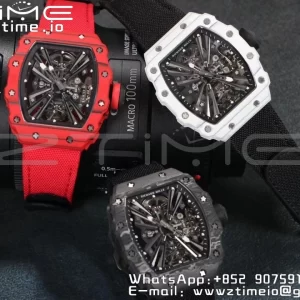 RICHARD MILLERM RM12-01 Real NTPT RMF Best Edition Skeleton Black Dial on Red Nylon Strap - Super Clone Watch | 1:1 Best Version