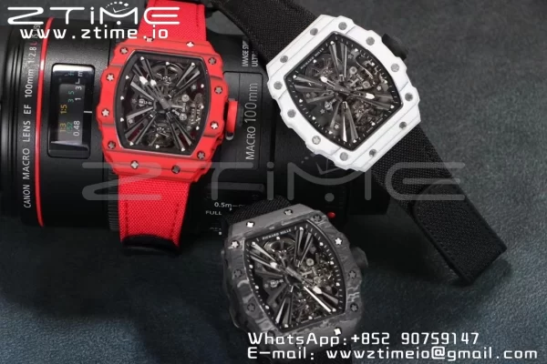 RICHARD MILLERM RM12-01 Real NTPT RMF Best Edition Skeleton Black Dial on Red Nylon Strap - Super Clone Watch | 1:1 Best Version