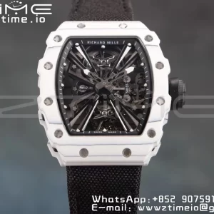 RICHARD MILLERM RM12-01 Real White NTPT RMF Best Edition Skeleton Black Dial on Black Nylon Strap - Super Clone Watch | 1:1 Best Version