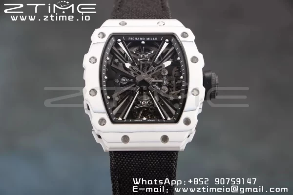 RICHARD MILLERM RM12-01 Real White NTPT RMF Best Edition Skeleton Cadran negru pe curea de nylon negru - Super Clone Watch | 1:1 Best Version