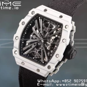 RICHARD MILLERM RM12-01 Real White NTPT RMF Best Edition Skeleton Cadran negru pe curea de nylon negru - Super Clone Watch | 1:1 Best Version