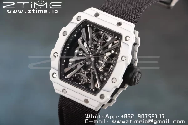 RICHARD MILLERM RM12-01 Real White NTPT RMF Best Edition Skeleton Cadran negru pe curea de nylon negru - Super Clone Watch | 1:1 Best Version