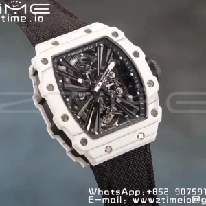 RICHARD MILLERM RM12-01 Real White NTPT RMF Best Edition Skeleton Cadran negru pe curea de nylon negru - Super Clone Watch | 1:1 Best Version