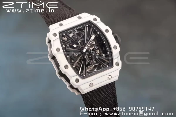 RICHARD MILLERM RM12-01 Real White NTPT RMF Best Edition Skeleton Cadran negru pe curea de nylon negru - Super Clone Watch | 1:1 Best Version