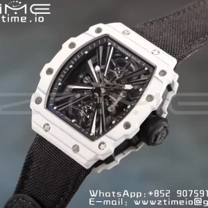 RICHARD MILLERM RM12-01 Real White NTPT RMF Best Edition Skeleton Cadran negru pe curea de nylon negru - Super Clone Watch | 1:1 Best Version