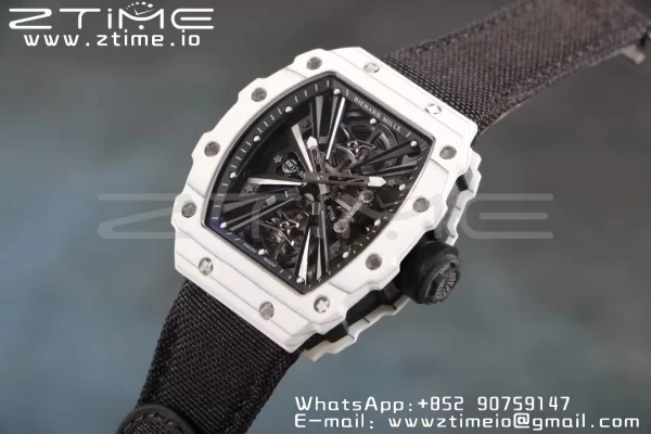 RICHARD MILLERM RM12-01 Real White NTPT RMF Best Edition Skeleton Cadran negru pe curea de nylon negru - Super Clone Watch | 1:1 Best Version