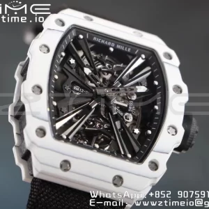 RICHARD MILLERM RM12-01 Real White NTPT RMF Best Edition Skeleton Cadran negru pe curea de nylon negru - Super Clone Watch | 1:1 Best Version