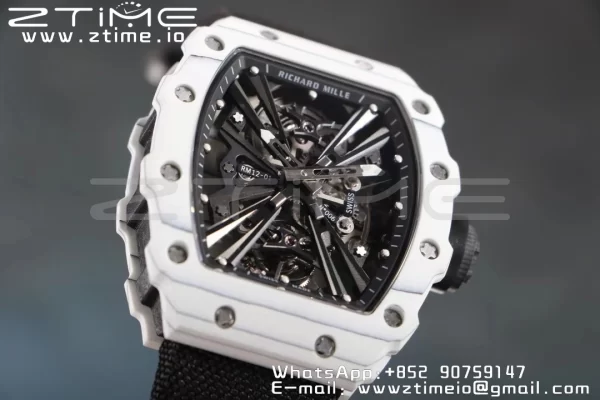 RICHARD MILLERM RM12-01 Real White NTPT RMF Best Edition Skeleton Cadran negru pe curea de nylon negru - Super Clone Watch | 1:1 Best Version