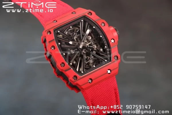 RICHARD MILLERM RM12-01 Real Red NTPT RMF Best Edition Skeleton Black Dial on Black Nylon Strap - Super Clone Watch | 1:1 Best Version