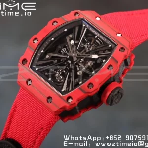 RICHARD MILLERM RM12-01 Real Red NTPT RMF Best Edition Skeleton Black Dial on Black Nylon Strap - Super Clone Watch | 1:1 Best Version