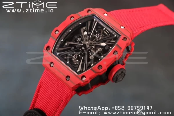 RICHARD MILLERM RM12-01 Real Red NTPT RMF Best Edition Skeleton Black Dial on Black Nylon Strap - Super Clone Watch | 1:1 Best Version