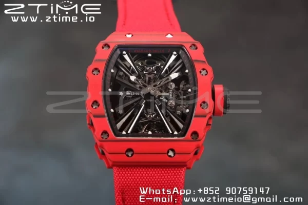 RICHARD MILLERM RM12-01 Real Red NTPT RMF Best Edition Skeleton Black Dial on Black Nylon Strap - Super Clone Watch | 1:1 Best Version