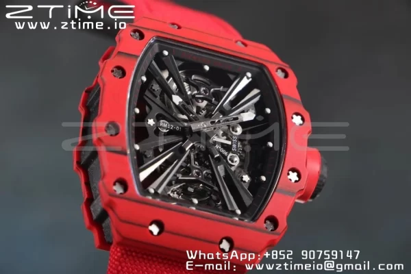RICHARD MILLERM RM12-01 Real Red NTPT RMF Best Edition Skeleton Black Dial on Black Nylon Strap - Super Clone Watch | 1:1 Best Version