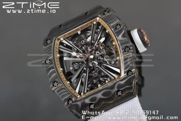 RICHARD MILLERM RM12-01 Real NTPT RMF Best Edition Skeleton Black Dial on White Nylon Strap - Super Clone Watch | 1:1 Best Version