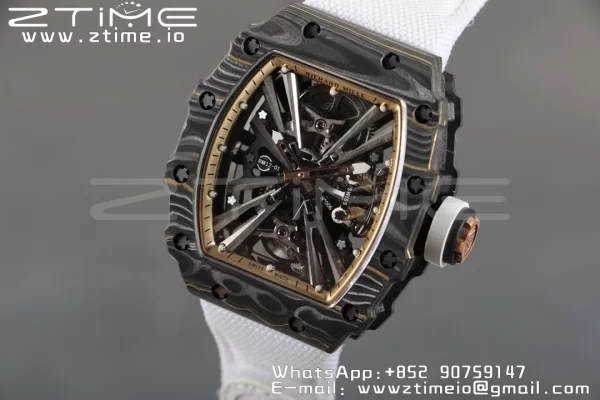 RICHARD MILLERM RM12-01 Real NTPT RMF Best Edition Skeleton Black Dial on White Nylon Strap - Super Clone Watch | 1:1 Best Version