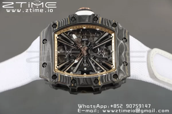 RICHARD MILLERM RM12-01 Real NTPT RMF Best Edition Skeleton Black Dial on White Nylon Strap - Super Clone Watch | 1:1 Best Version
