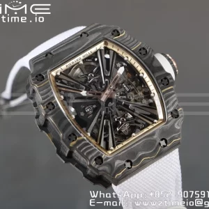 RICHARD MILLERM RM12-01 Real NTPT RMF Best Edition Skeleton Black Dial on White Nylon Strap - Super Clone Watch | 1:1 Best Version
