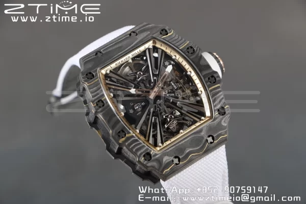 RICHARD MILLERM RM12-01 Real NTPT RMF Best Edition Skeleton Black Dial on White Nylon Strap - Super Clone Watch | 1:1 Best Version