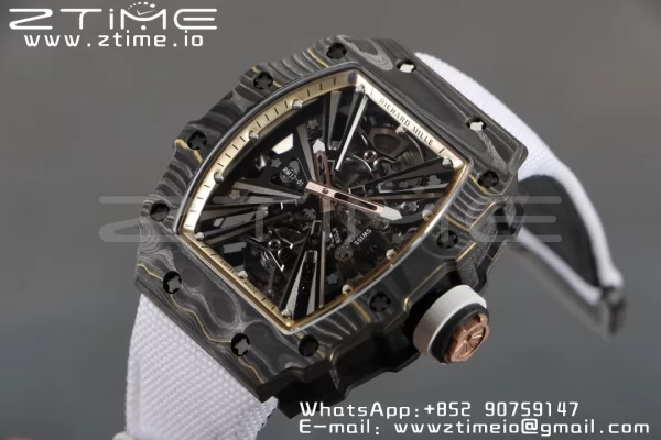 RICHARD MILLERM RM12-01 Real NTPT RMF Best Edition Skeleton Black Dial on White Nylon Strap - Super Clone Watch | 1:1 Best Version