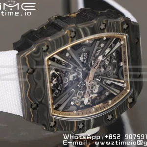 RICHARD MILLERM RM12-01 Real NTPT RMF Best Edition Skeleton Black Dial on White Nylon Strap - Super Clone Watch | 1:1 Best Version