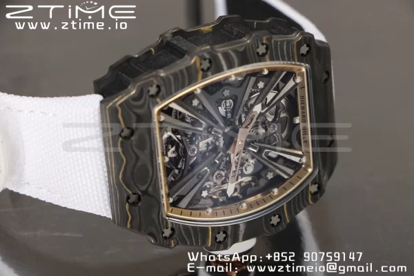 RICHARD MILLERM RM12-01 Real NTPT RMF Best Edition Skeleton Black Dial on White Nylon Strap - Super Clone Watch | 1:1 Best Version