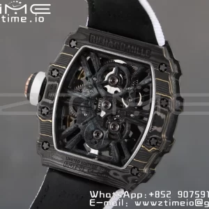 RICHARD MILLERM RM12-01 Real NTPT RMF Best Edition Skeleton Black Dial on White Nylon Strap - Super Clone Watch | 1:1 Best Version