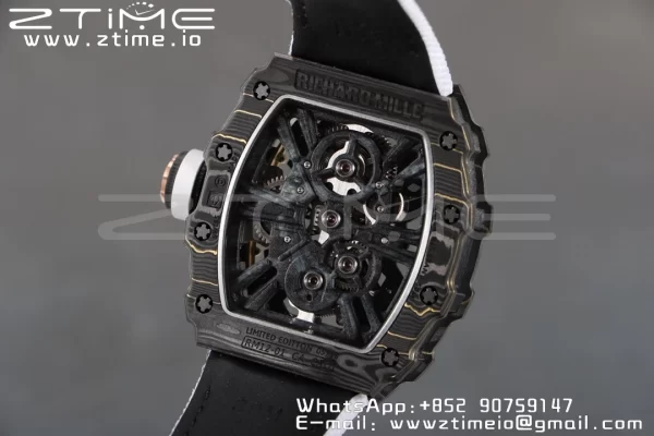 RICHARD MILLERM RM12-01 Real NTPT RMF Best Edition Skeleton Black Dial on White Nylon Strap - Super Clone Watch | 1:1 Best Version