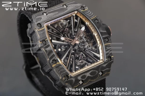 RICHARD MILLERM RM12-01 Real NTPT RMF Best Edition Skeleton Black Dial on Black  Nylon Strap - Super Clone Watch | 1:1 Best Version