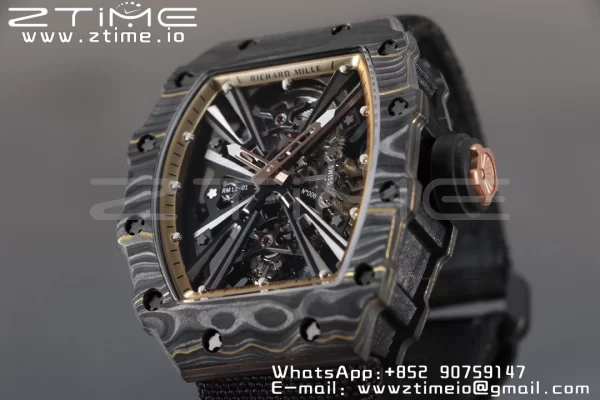 RICHARD MILLERM RM12-01 Real NTPT RMF Best Edition Skeleton Black Dial on Black  Nylon Strap - Super Clone Watch | 1:1 Best Version