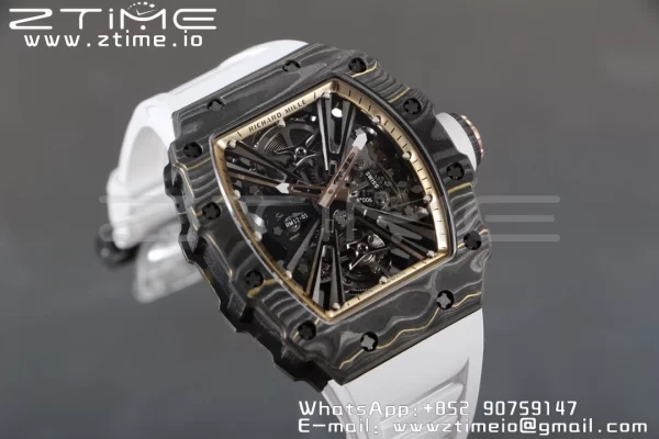 RICHARD MILLERM RM12-01 Real NTPT RMF Best Edition Skeleton Black Dial on White Rubber Strap - Super Clone Watch | 1:1 Best Version