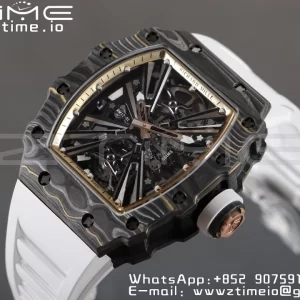 RICHARD MILLERM RM12-01 Real NTPT RMF Best Edition Skeleton Black Dial on White Rubber Strap - Super Clone Watch | 1:1 Best Version