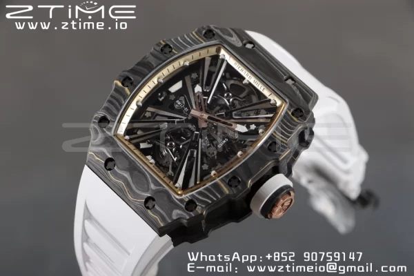 RICHARD MILLERM RM12-01 Real NTPT RMF Best Edition Skeleton Black Dial on White Rubber Strap - Super Clone Watch | 1:1 Best Version
