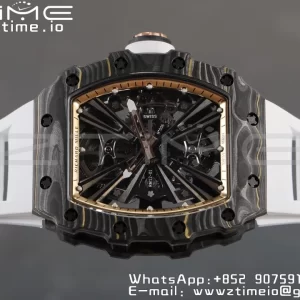 RICHARD MILLERM RM12-01 Real NTPT RMF Best Edition Skeleton Black Dial on White Rubber Strap - Super Clone Watch | 1:1 Best Version