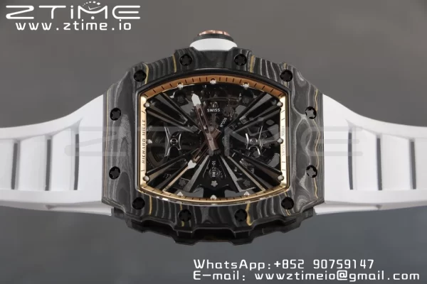 RICHARD MILLERM RM12-01 Real NTPT RMF Best Edition Skeleton Black Dial on White Rubber Strap - Super Clone Watch | 1:1 Best Version