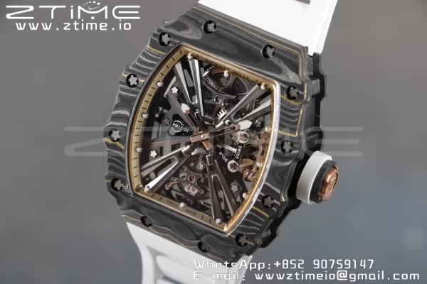 RICHARD MILLERM RM12-01 Real NTPT RMF Best Edition Skeleton Black Dial on White Rubber Strap - Super Clone Watch | 1:1 Best Version