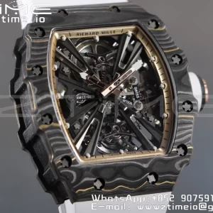 RICHARD MILLERM RM12-01 Real NTPT RMF Best Edition Skeleton Black Dial on White Rubber Strap - Super Clone Watch | 1:1 Best Version
