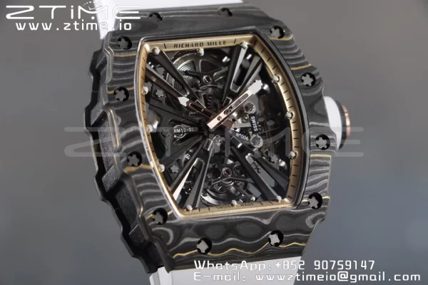 RICHARD MILLERM RM12-01 Real NTPT RMF Best Edition Skeleton Black Dial on White Rubber Strap - Super Clone Watch | 1:1 Best Version