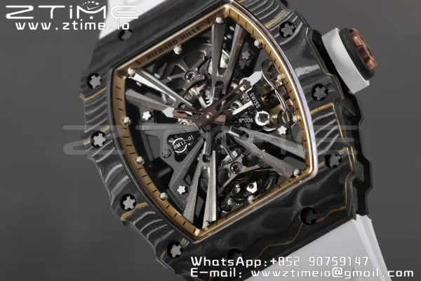 RICHARD MILLERM RM12-01 Real NTPT RMF Best Edition Skeleton Black Dial on White Rubber Strap - Super Clone Watch | 1:1 Best Version