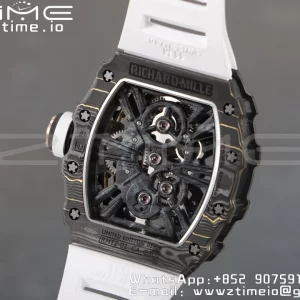 RICHARD MILLERM RM12-01 Real NTPT RMF Best Edition Skeleton Black Dial on White Rubber Strap - Super Clone Watch | 1:1 Best Version