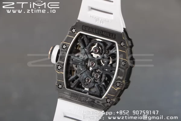 RICHARD MILLERM RM12-01 Real NTPT RMF Best Edition Skeleton Black Dial on White Rubber Strap - Super Clone Watch | 1:1 Best Version