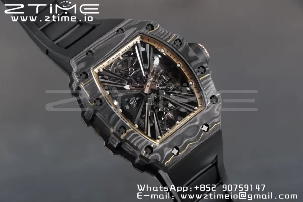 RICHARD MILLERM RM12-01 Real NTPT RMF Best Edition Skeleton Μαύρο καντράν με μαύρο λουράκι από καουτσούκ - Super Clone Watch | 1:1 Best Version
