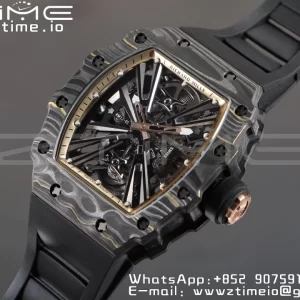 RICHARD MILLERM RM12-01 Real NTPT RMF Best Edition Skeleton Μαύρο καντράν με μαύρο λουράκι από καουτσούκ - Super Clone Watch | 1:1 Best Version