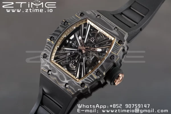 RICHARD MILLERM RM12-01 Real NTPT RMF Best Edition Skeleton Μαύρο καντράν με μαύρο λουράκι από καουτσούκ - Super Clone Watch | 1:1 Best Version