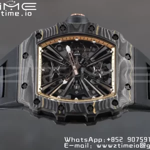 RICHARD MILLERM RM12-01 Real NTPT RMF Best Edition Skeleton Μαύρο καντράν με μαύρο λουράκι από καουτσούκ - Super Clone Watch | 1:1 Best Version