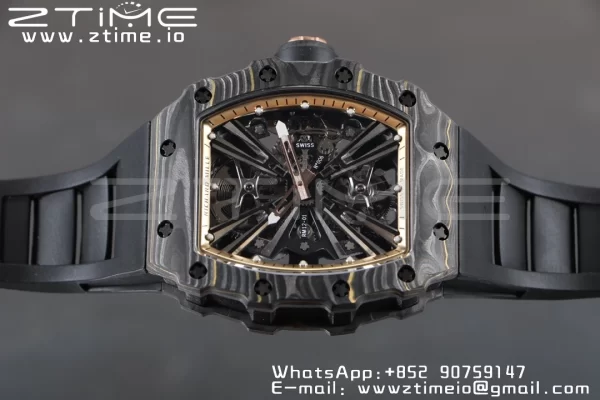 RICHARD MILLERM RM12-01 Real NTPT RMF Best Edition Skeleton Μαύρο καντράν με μαύρο λουράκι από καουτσούκ - Super Clone Watch | 1:1 Best Version